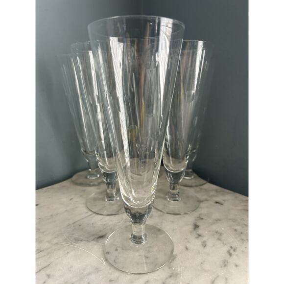 6 Hazel Arts Vintage Etched Polka Dot Champagne Glasses Pilsner Glass Coin - Picture 10 of 16